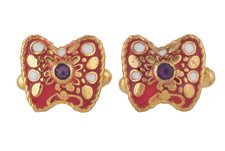 Amethyst 14K Gold Plated Art Deco Enameled Cufflinks