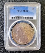 1880 P MORGAN DOLLAR VAM 43 DOUBLE DATE CLASHED REV M PCGS MS64 TONED TOP POP