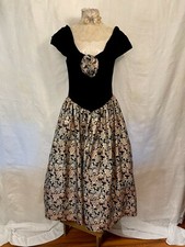 90s Vintage Black Velvet Metallic NYE Ball Gown M JESSICA MCCLINTOCK Dress
