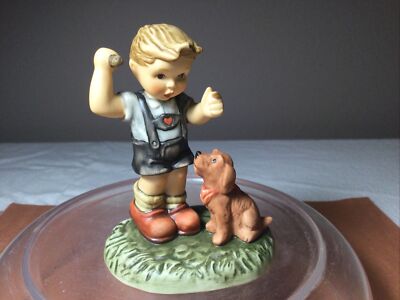 Hummel BH 211  Fetch  4  Tall. Boy Playing Fetch With His Dog. Mint In Box (H 5)