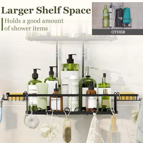 Shower Caddy Hanging: Adjustable Height No Blocking to Shower Head - Black