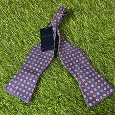 Cremieux Silk Bow Tie Floral Pattern Self Tie Adjustable Neck Blue Mens New