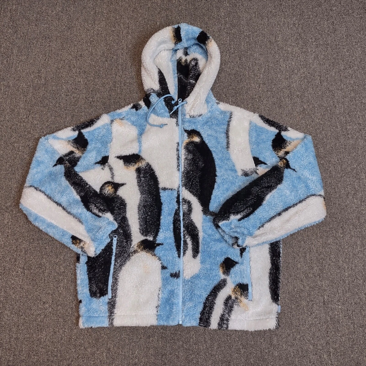 Supreme FW20 Penguins Hooded Fleece Jacket Blue White Black Yellow