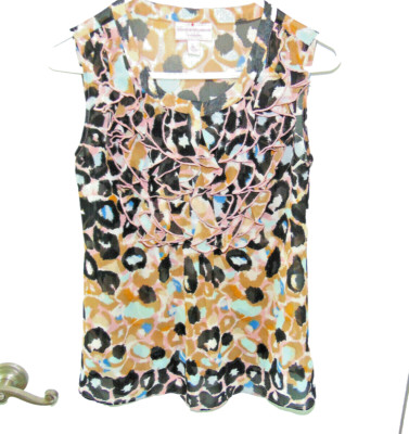 Women's Ruffle Front Sleeveless Geometric Blouse  Size XS