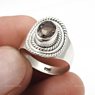 Natural Smoky Quartz Wife Cocktail Wedding New Ring Jewelry Sterling Silver US 8