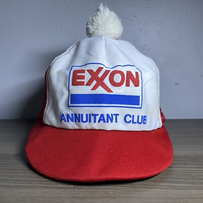 Vintage Exxon Annuitant Club Puff Ball Snapback Trucker Mesh Cap Hat ...