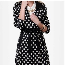 Lucy & Co When In Dot Polka Dot Trench Coat Tie Waist Sz L Preppy Girl Boss Rain