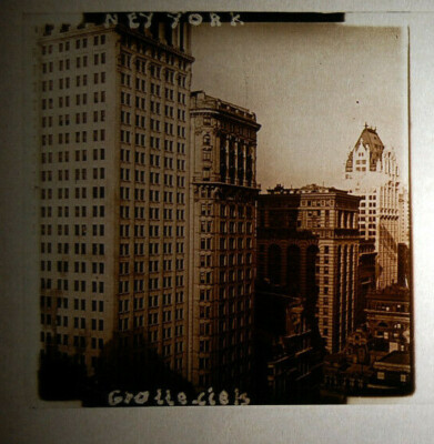 Wolkenkratzer New York, Foto Glasplatte Stereo Positiv Vintage ca 1910