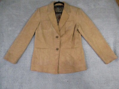 Q.U.E Jacket Womens Large Brown Genuine Leather Polyester Lining Pockets