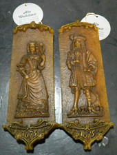 Vintage (2) Handcrafted German Wax 3D 17th Century Nobles Wall Plaques 1675 VG