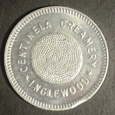 Centinela Creamery Inglewood Alum. Blank Rev. Trade Token 24mm Scarce