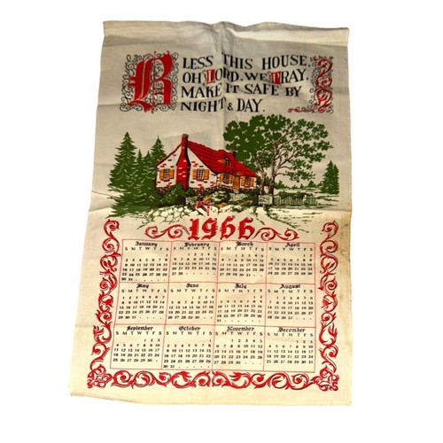 Vintage 1966 Cloth Wall Hanging Calendar Bless this House Oh Lord We Pray