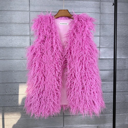 Mujeres Talla Grande Imitación Lana Piel Largo Imitación Skeep Piel Invierno Chaleco Cálido - Imagen 38 de 43