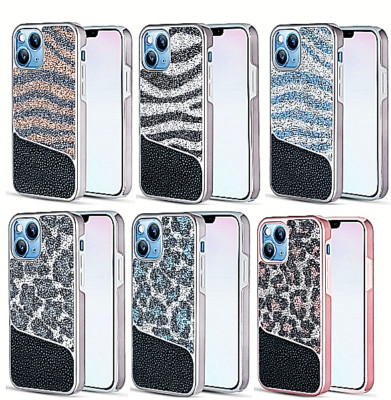 For iPhone 14 Pro 6.1'' Hybrid Bling Glitter Crystal Leopard Zebra Animal Case