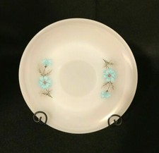 Vintage Fire King Milk Glass Bonnie Blue Turquoise Flowers 6" Saucer