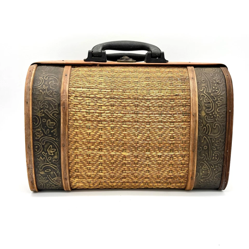 Wicker Suitcase Decorative Box Vintage Style Storage Trunk Small Luggage Purse - Image 3 of 4