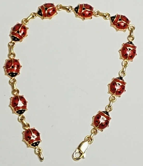 14K Yellow Gold & Enamel Lady Bug Italian Bracelet eBay