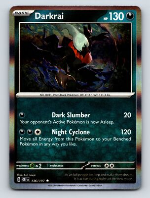Basic Darkrai HP 130 Dark Slumber Night Cyclone Rarity Dark Pitch