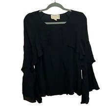 Nicole Miller Atelier Black Silk Bell Sleeve Blouse Women's Size Medium