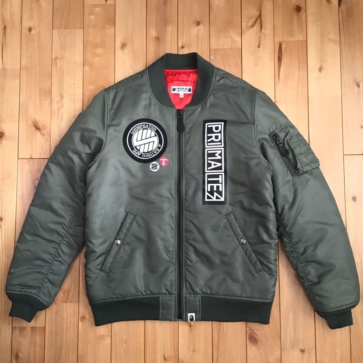 BAPE × undefeated MA-1 bomber jacket Gun logo Khaki A Bathing Ape Size M