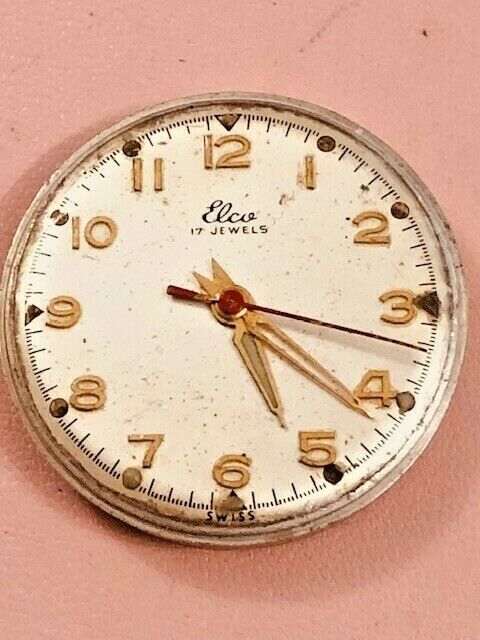 Vintage Rare Swiss Made Elco 17 Jewels Mechanical Gents Watch Movement 