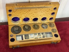 Vintage Brass Scale Calibration Balance Weight Set in Grams in Wooden Box