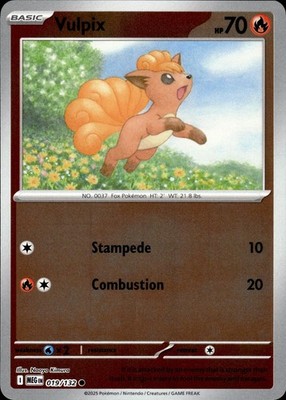 VULPIX 019/132 COMMON MEGA EVOLUTION POKEMON REVERSE HOLO NM