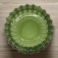 Green Amber Glass Ashtray Vintage Mid-Century Fostoria Glass Co. Sunburst Design