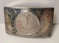 Vintage Sterling Silver  10k Gold Belt Buckle Mexican 1979 Plata Pura 1 Onza