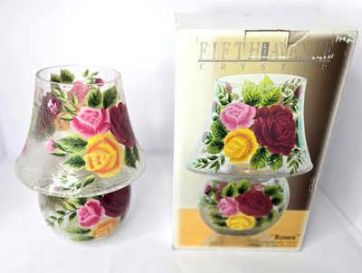 Fifth Avenue Crystal 10 Inch Candle Lamp Roses Open Box