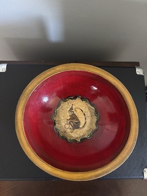 Paul Munro Vintage Painted Wood Bowl With Monkey With Hat