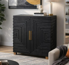 Lennox Black Sideboard 2 Door Cupboard Slim Hallway Cabinet Small Storage Buffet
