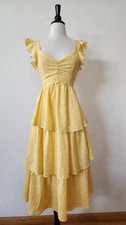 Anthropologie Midi Dress New Size Small XS Yellow Romantic Coquette Bow Lace Up