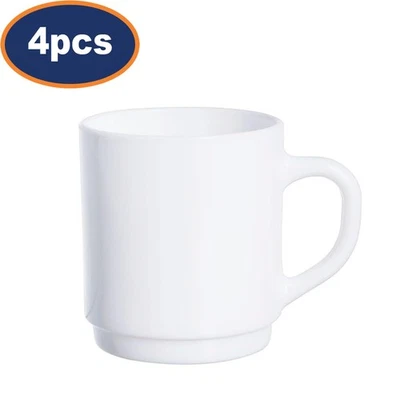 Mug Opal 290ml White Stackable Coffee Tea Cup Arcoroc Dishwasher Safe Drink 4Pcs