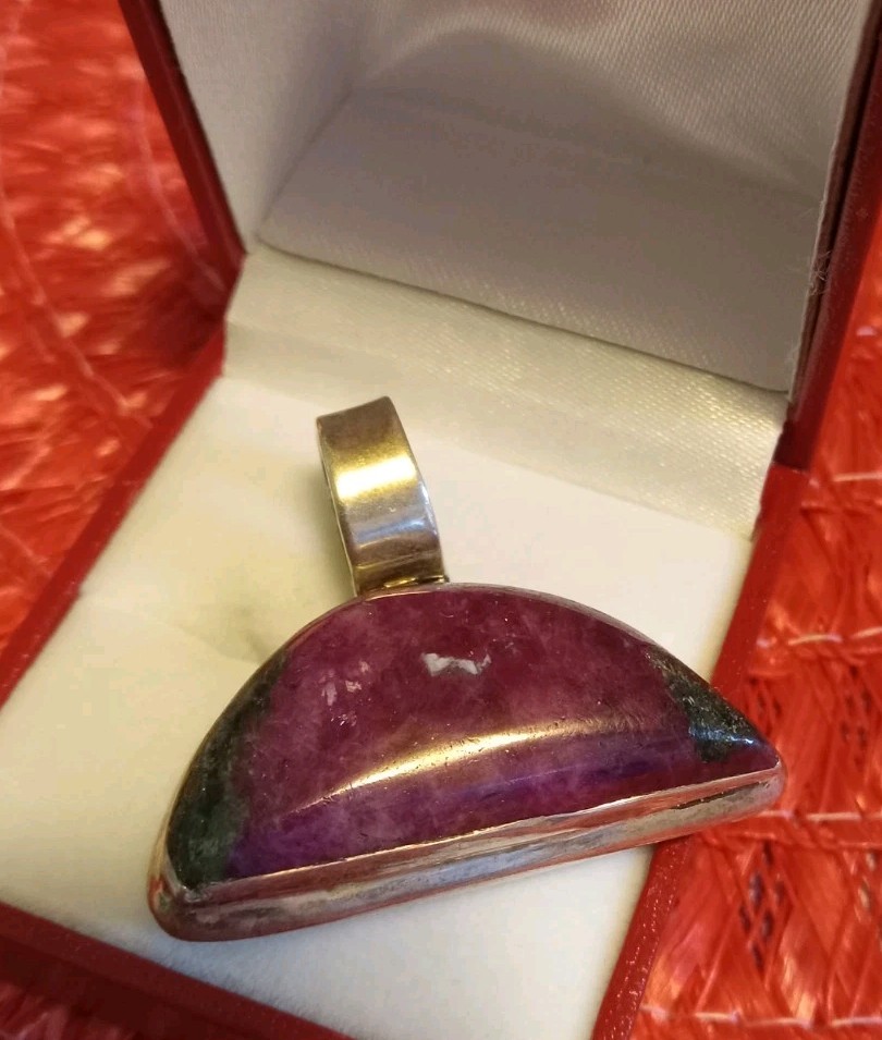Ruby Zoisite Sterling Silver Moo Shape Pendant - image 2