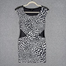 Forever 21 Leopard Bodycon Mini Dress Medium Mesh Cutouts Party Goth Glam 90s