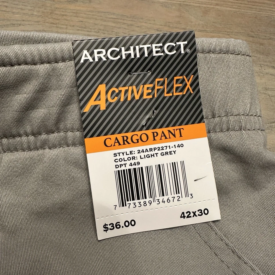 NEW Architect Active Flex Straight Leg Cargo Pants Men's 42x30 Gray Flat Front - Image 4 of 4