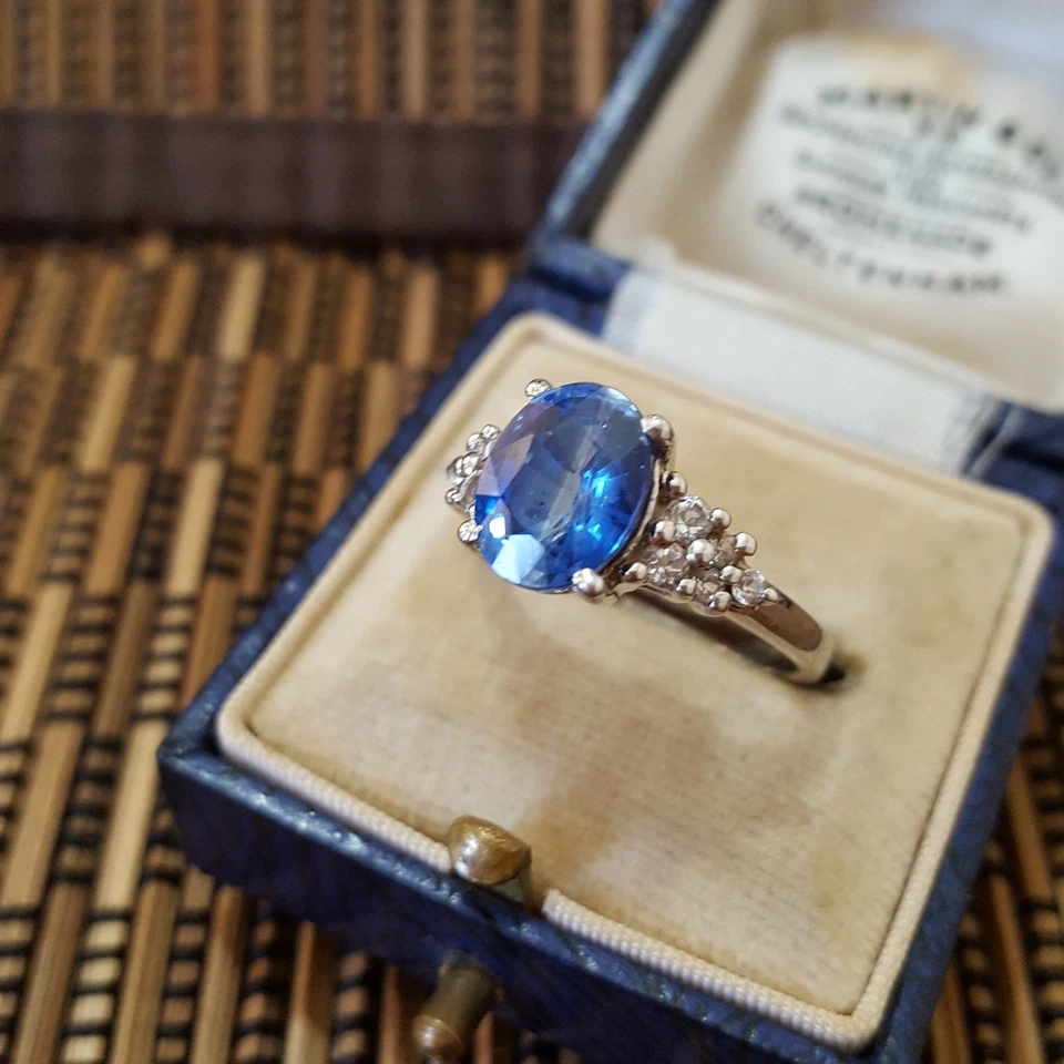 925 Пробы кольцо, сапфир синий кианит и топаз кольцо, размер N США 6,75  - Изображение 4 из 4
