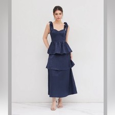 Cider JACQUARD SCOOP NECKLINE SOLID BOWKNOT LAYERED MAXI DRESS m