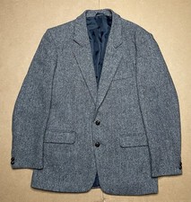 HARRIS TWEED Men s 40R Blazer Wool Blue Green Single Breast Double Vented