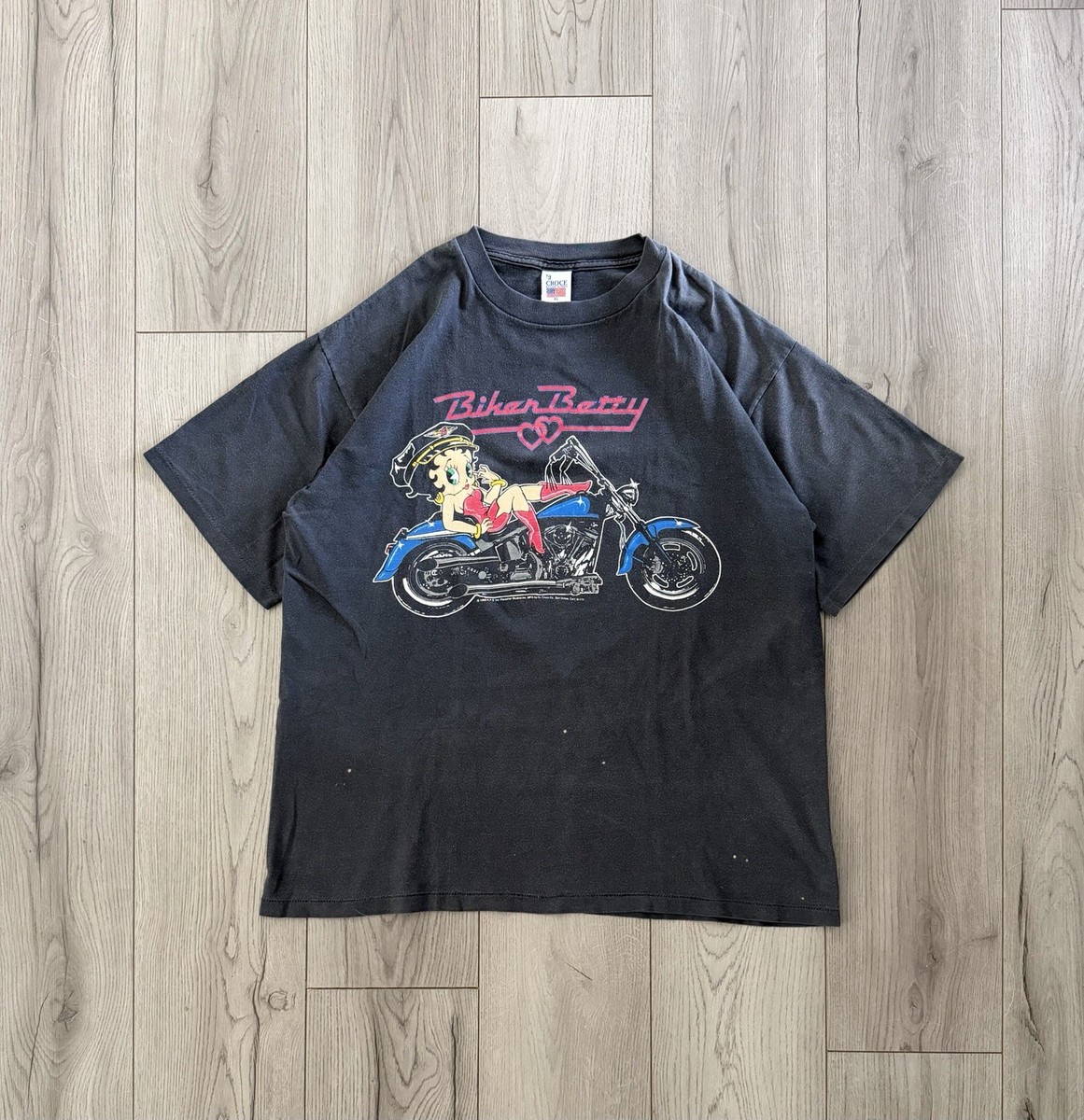 VTG 1993 BETTY BOOP BIKER MOTORCYCLE BLACK SHIRT TEE SINGLE STITCH