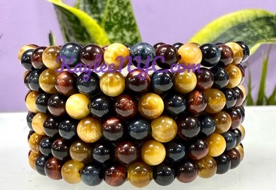 Wholesale 6 Pcs 6mm Mix Tiger Eye Natural Crystal Healing Stretch Bracelet 7.5''