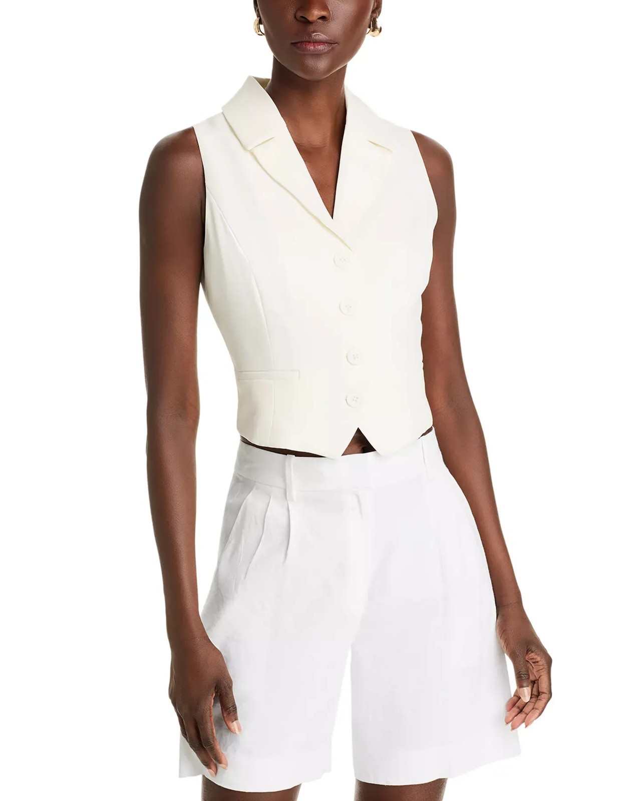 AQUA Women's Top Sz S Collar Vest - Exclusive