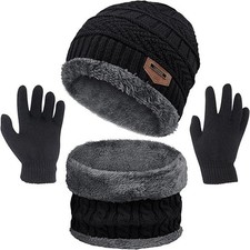 3 Pcs Boys Girls Winter Beanie Hat Scarf Gloves Set Thick Knitted Warm Toddler W