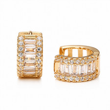 Gold Plated Hoop Earrings With Cubic Zirconia Unisex Hip Hop Jewelry Women, Men