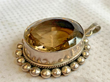 Sterling Silver Pendant 68.22g Fine Jewelry Citrine Color Oval Stone READ