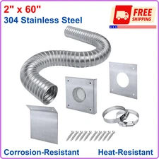 Pellet Stove Fresh Air Intake Kit, 2"x60" Outside Cold Air Kit for Pellet Stove