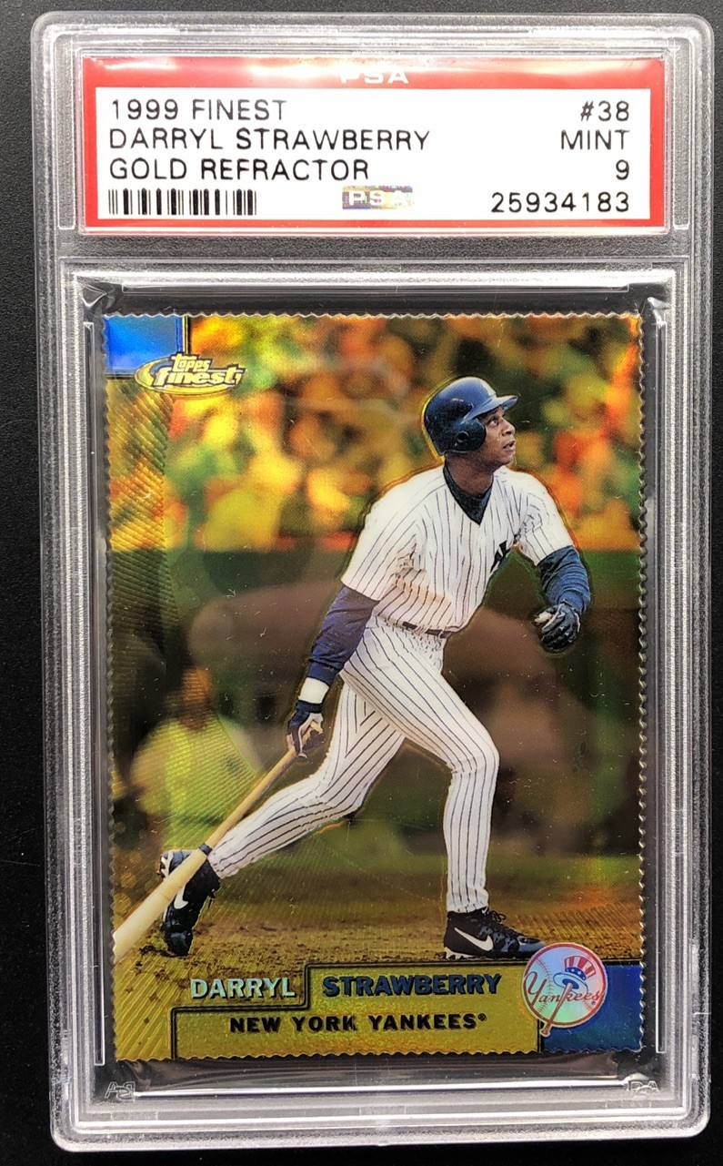1999 TOPPS FINEST GOLD REFRACTOR #38 DARRYL STRAWBERRY FIRST #001/100 PSA 9 MINT