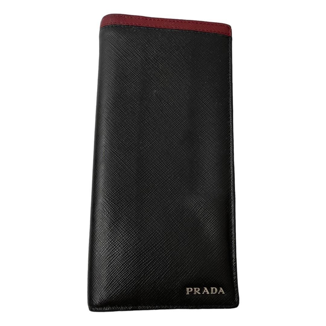 Prada Saffiano Leather Wallet Black Silver Logo Authentic Pre-Owned