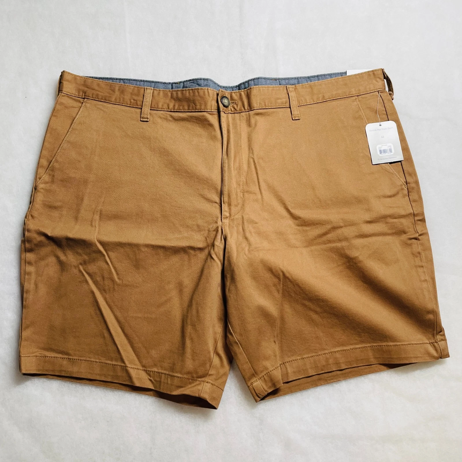NWT George Mens Brown Stretch Flat Front High Rise Pockets Chino Shorts Size 42
